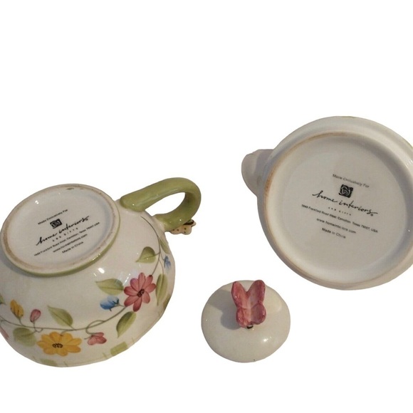 NIB HOME INTERIORS Tea for One Ceramic Floral Teapot & Cup Set w/ Butterfly Lid - Picture 5 of 9